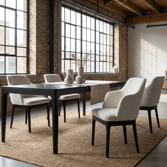 NATALIA Modern Dining Chair Bouclé Upholstered Armchair with Black Solid Hardwood Base