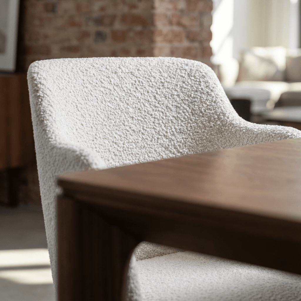 NATALIA Modern Dining Chair Bouclé Upholstered Armchair with Black Solid Hardwood Base