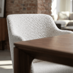 NATALIA Modern Dining Chair Bouclé Upholstered Armchair with Black Solid Hardwood Base
