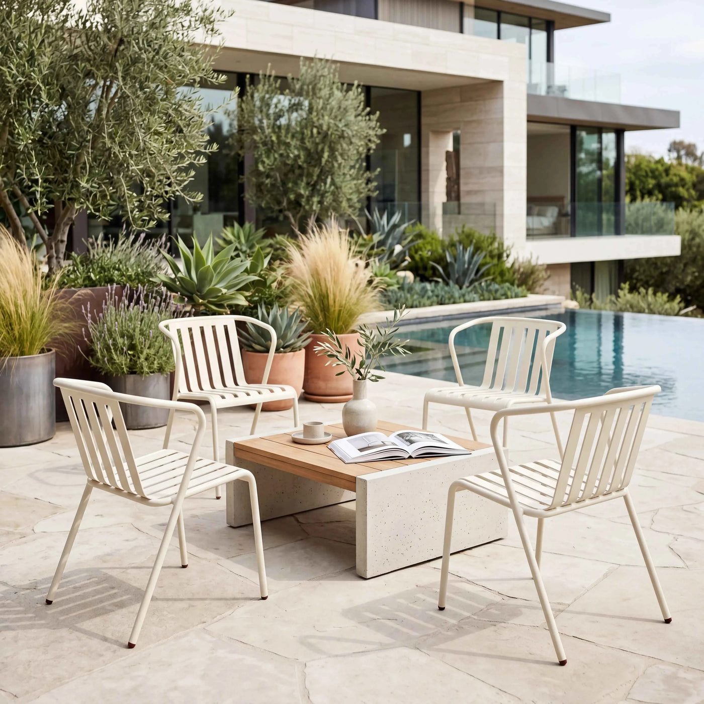 ALTO PARI Premium All-Weather Outdoor Stacking Dining chair (Set of 2) (Traffic White)