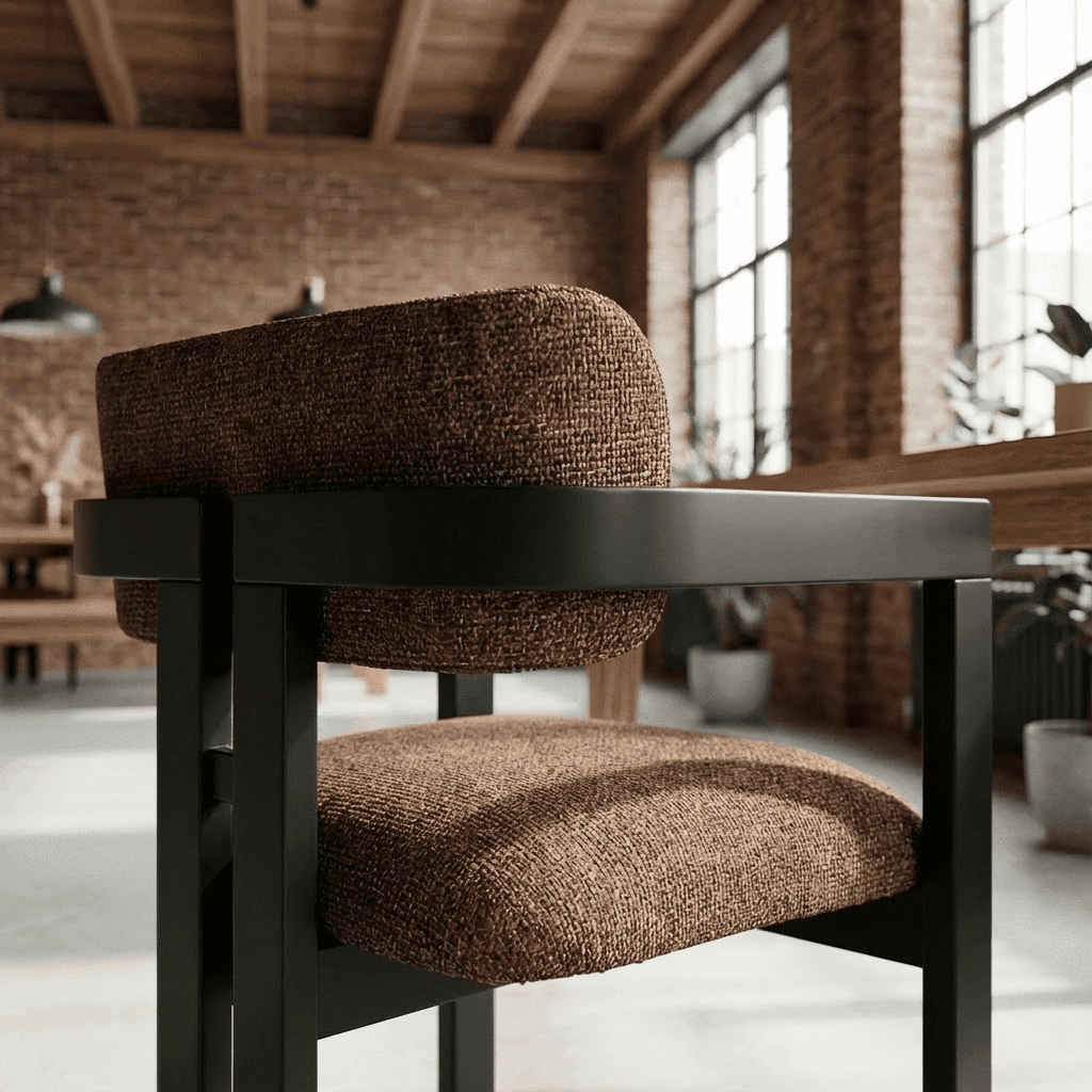 AARON Modern Upholstered Dining Chair Performance Fabric Matte Black Solid Wood Frame