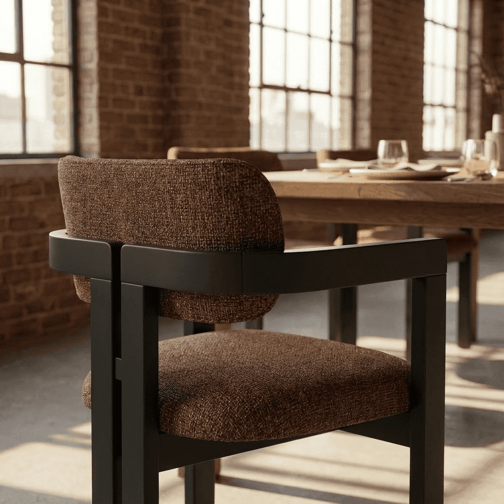 AARON Modern Upholstered Dining Chair Performance Fabric Matte Black Solid Wood Frame