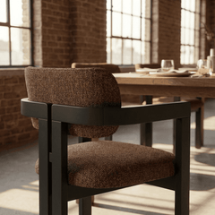 AARON Modern Upholstered Dining Chair Performance Fabric Matte Black Solid Wood Frame