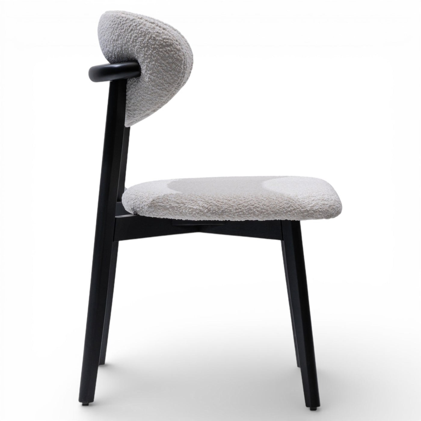 BODRUM Set of 2 Modern Classic Dining Chairs Black Exposed Wood Frame with Bouclé Upholstery