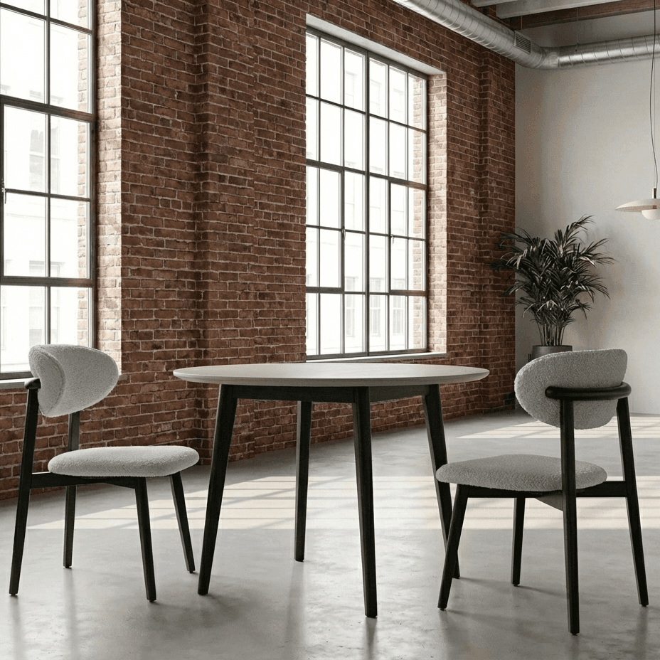 BODRUM Set of 2 Modern Classic Dining Chairs Black Exposed Wood Frame with Bouclé Upholstery