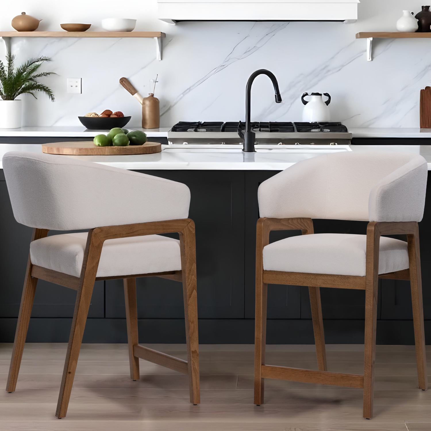 ENZO Counter Stool Modern Barrel-Style Upholstered Swivel Stool with A-Frame Legs for Kitchen or Bar