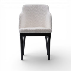 NATALIA Modern Dining Chair Bouclé Upholstered Armchair with Black Solid Hardwood Base