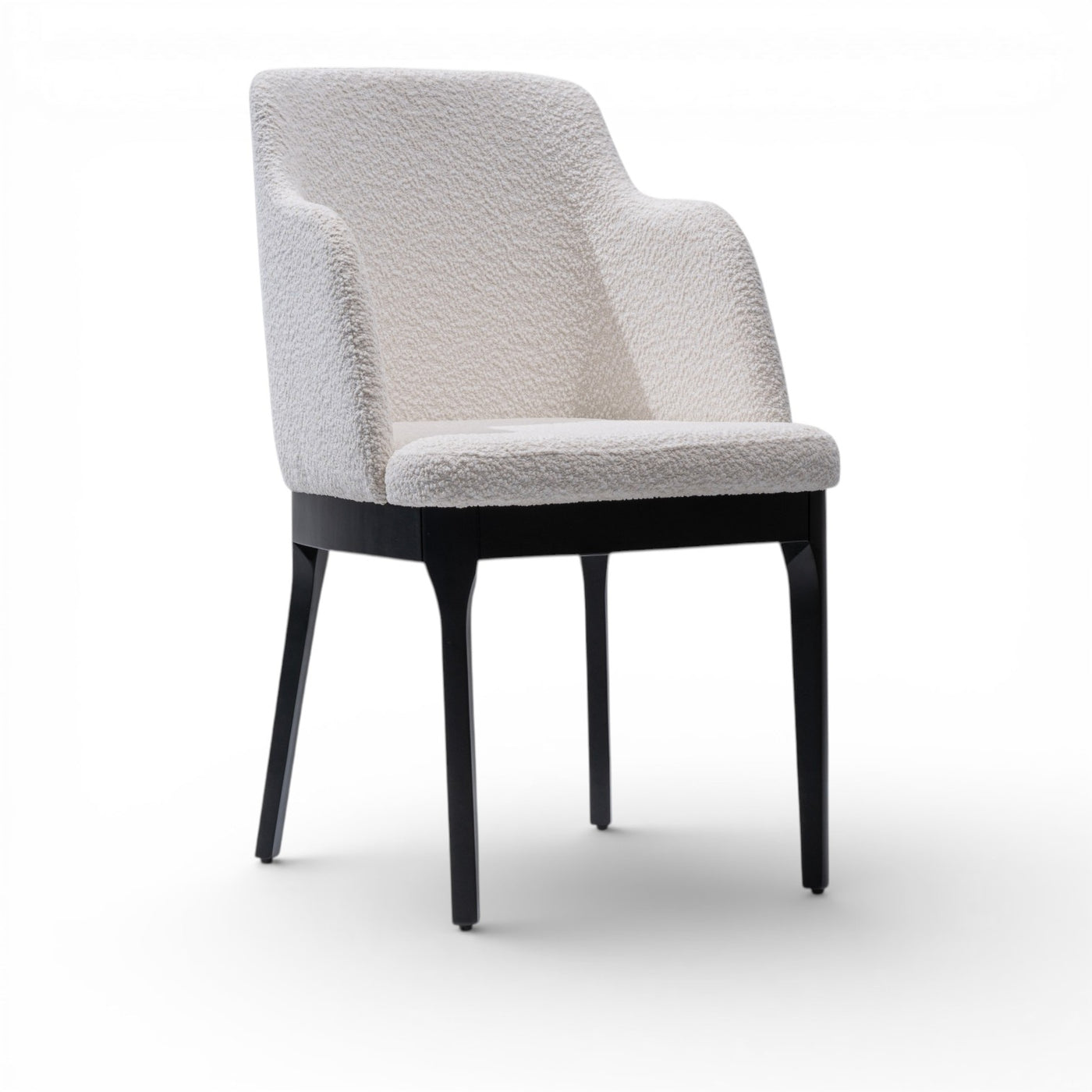 NATALIA Modern Dining Chair Bouclé Upholstered Armchair with Black Solid Hardwood Base