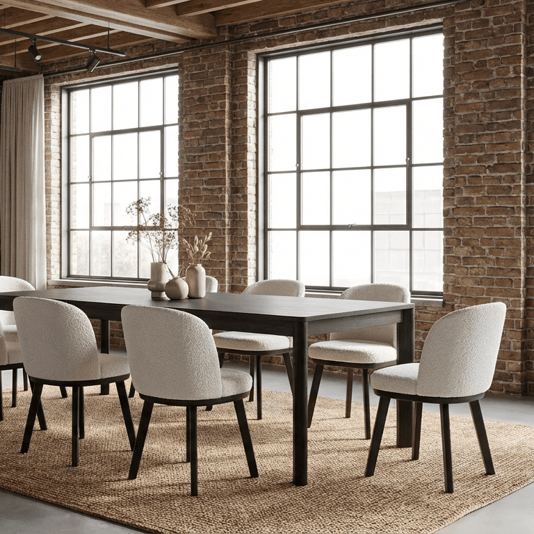 ORERO Modern Dining Chair Bouclé Upholstered Armchair with Black Solid Hardwood Base