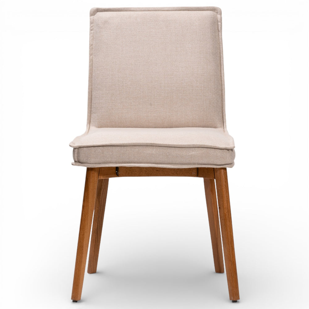 TURA Set of 2 Minimalist Modern Dining Chairs Linen Blend Upholstery with French Seam Detail main image