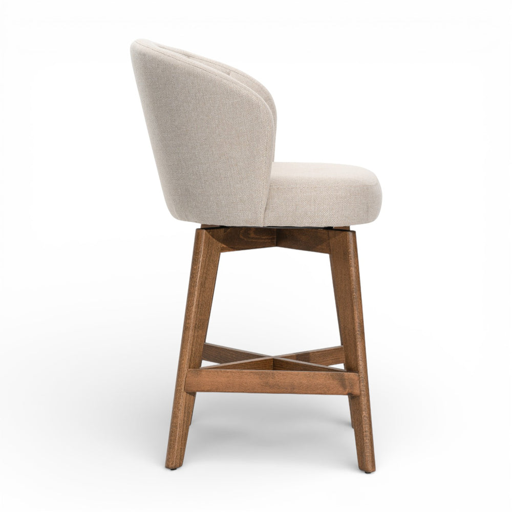 VIOLA Counter Stool Set of 2 Performance Fabric with 360 Degree Smooth Swivel Base Walnut Finish main image