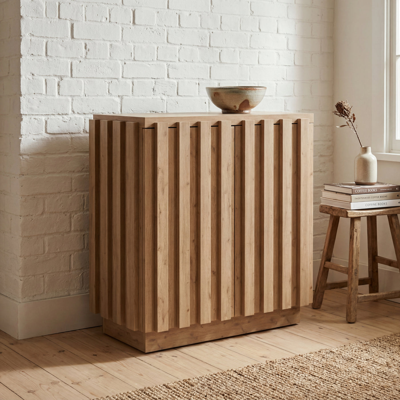 PIETRA Modern Wood Slatted Sideboard Cabinet – Contemporary Storage Console for Living Room & Dining Room