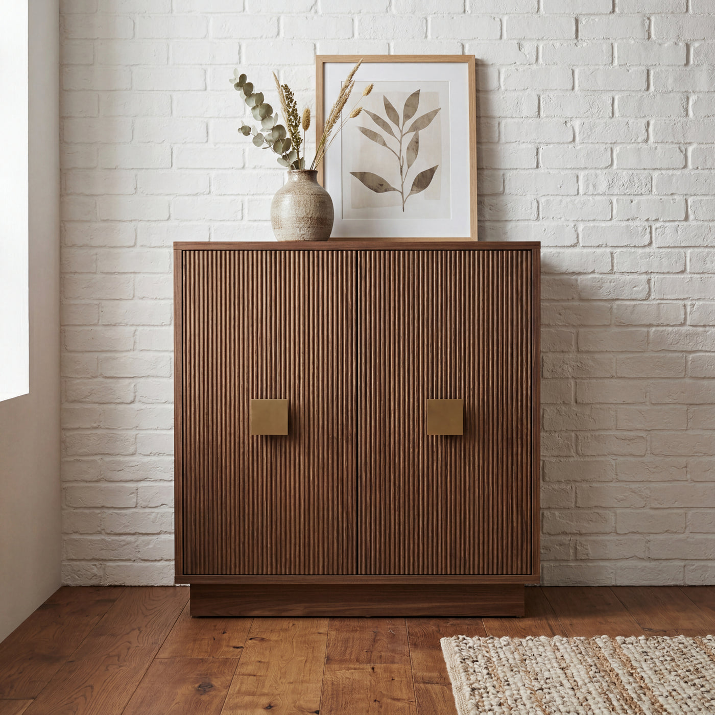 CONRAD Modern Walnut Fluted Sideboard Cabinet – Contemporary Storage Console with Ribbed Doors
