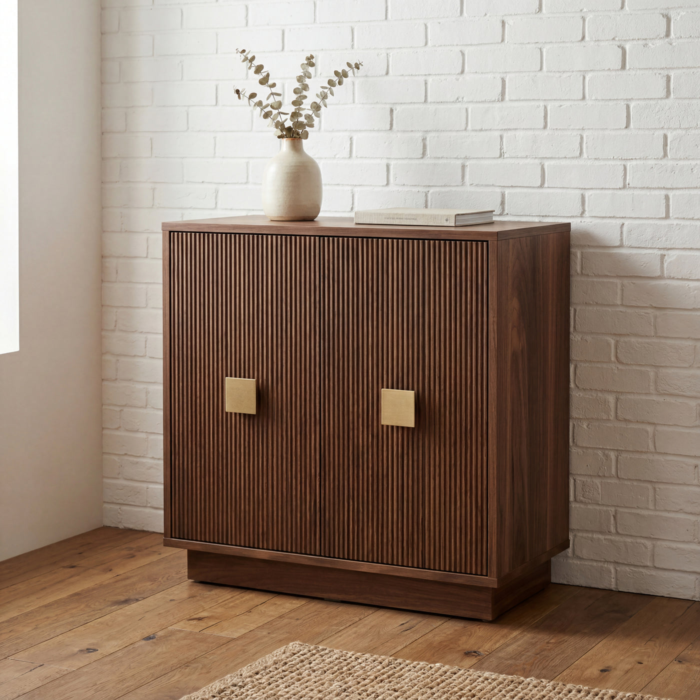 CONRAD Modern Walnut Fluted Sideboard Cabinet – Contemporary Storage Console with Ribbed Doors