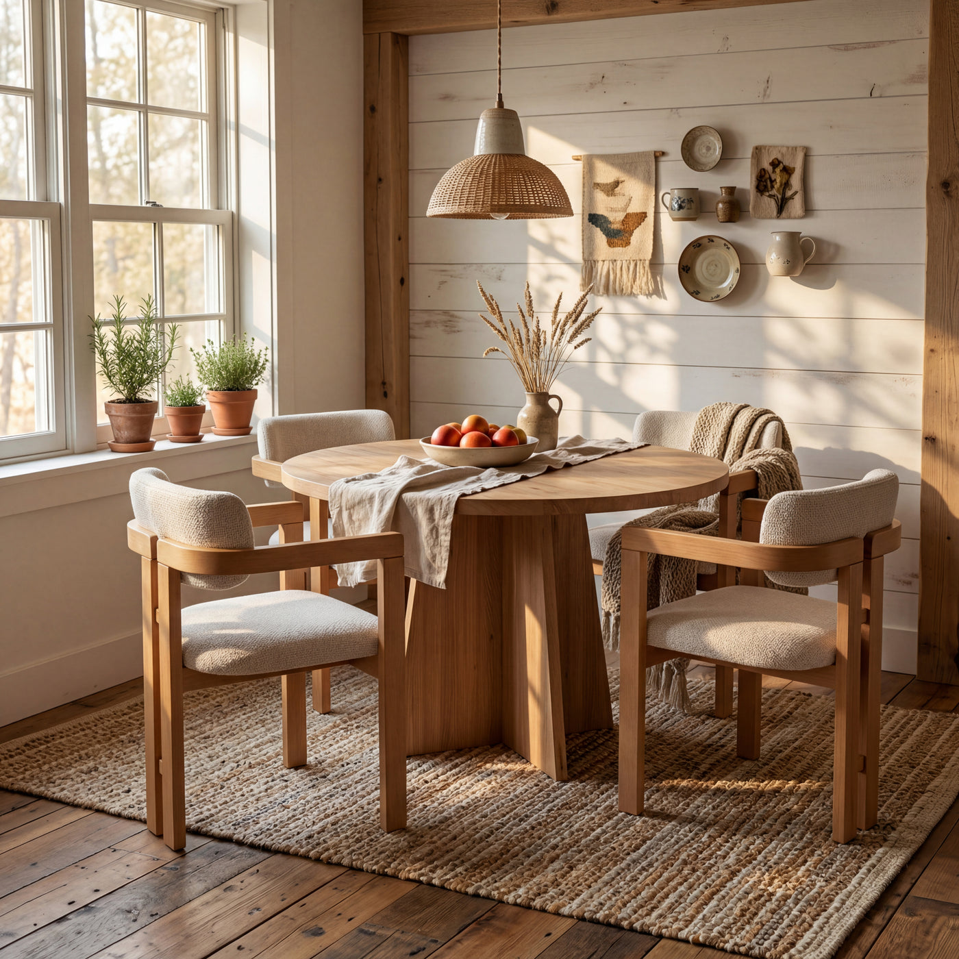 ATLAS Modern Round Dining Table – Contemporary Wood Pedestal Dining Table for Dining Room & Kitchen